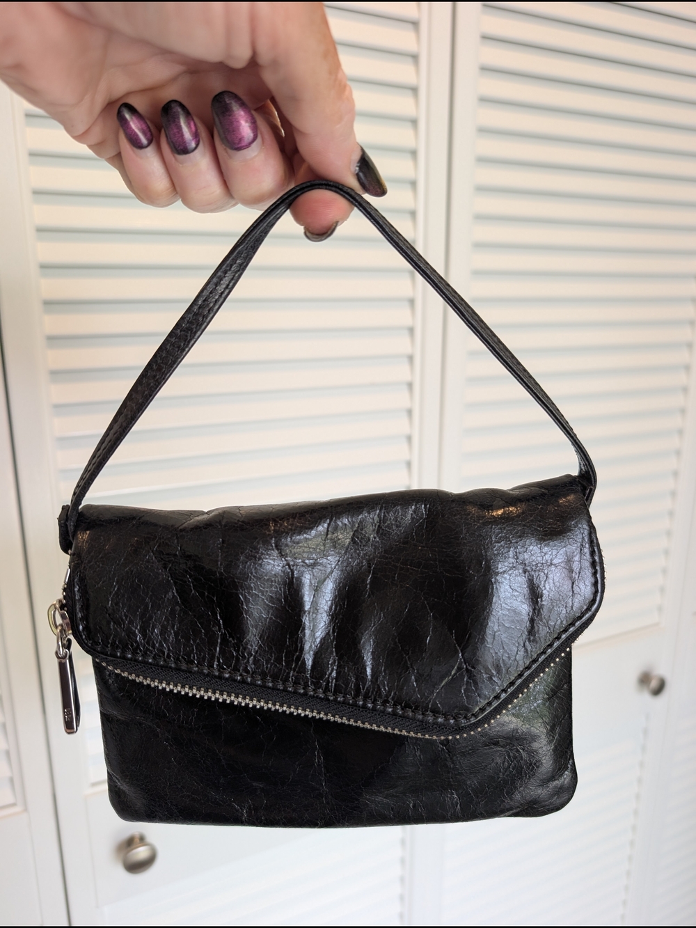 HOBO Daria Black Leather Convertible Shoulder Crossbody And Clutch Evening Bag - Picture 13 of 13